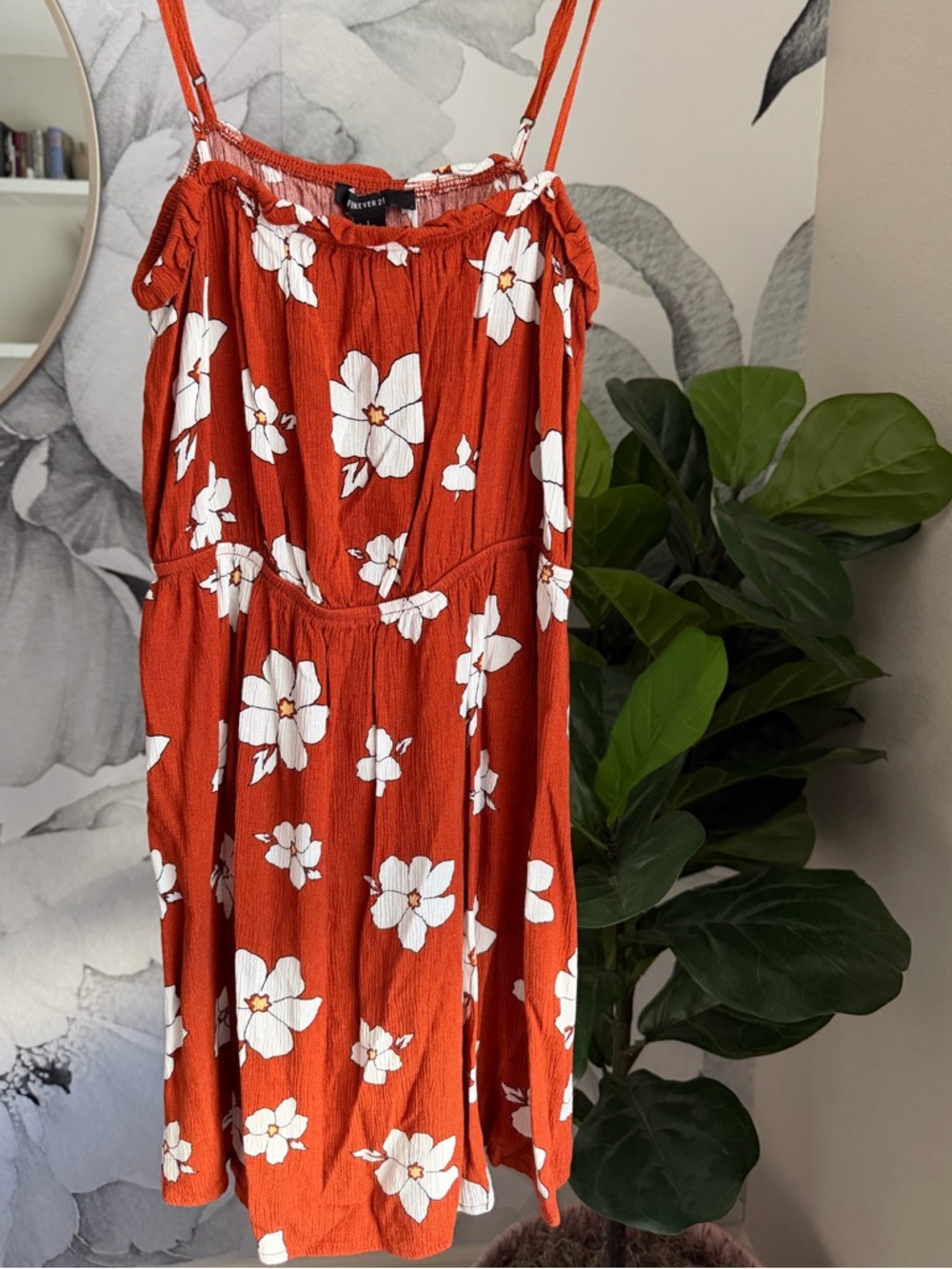 Forever 21 | Women’s Burnt Orange Floral Summer Dress with White Flowers
